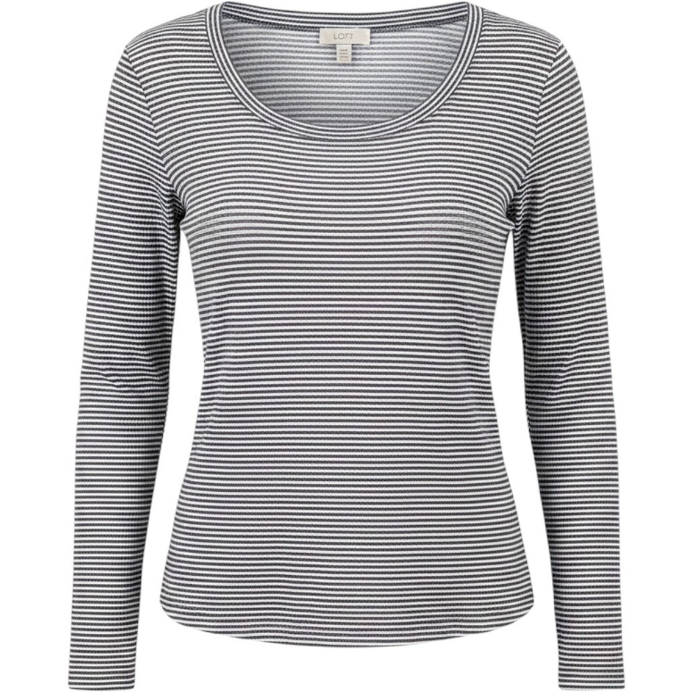LOFT Striped Coastal Scoop Neck Waffle Knit Preppy Size L Navy White Long Sleeve